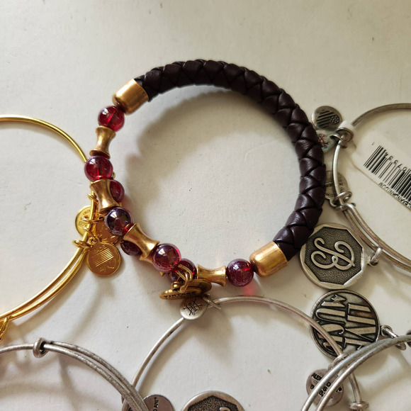 Lot of 6 Alex and Ani Bangle Bracelets Adjustable Silver Gold Tone - Picture 4 of 6